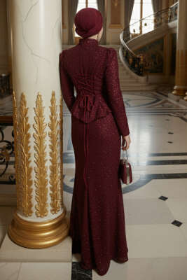 Taşlı Balık Model Abiye İkili Takım Bordo - İkili Takım