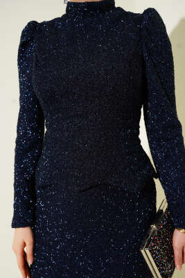 Taşlı Balık Model Abiye İkili Takım Lacivert - İkili Takım