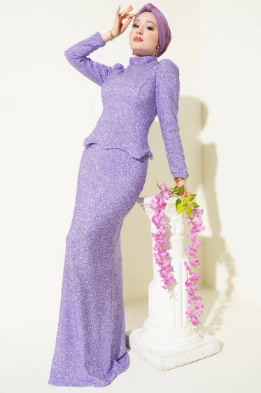 Taşlı Balık Model Abiye İkili Takım Lila - İkili Takım
