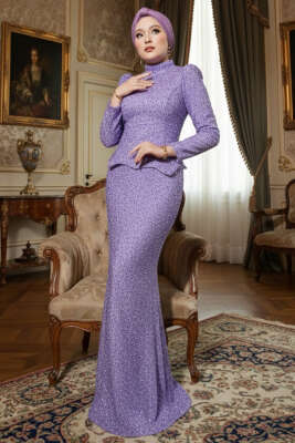 Taşlı Balık Model Abiye İkili Takım Lila 