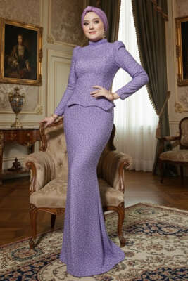 Taşlı Balık Model Abiye İkili Takım Lila - İkili Takım