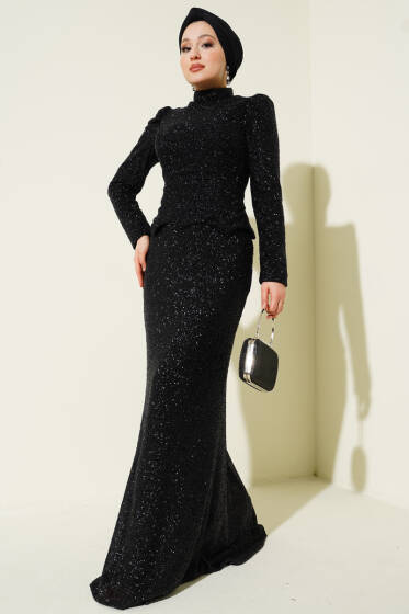 Taşlı Balık Model Abiye İkili Takım Siyah - İkili Takım