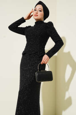 Taşlı Balık Model Abiye İkili Takım Siyah - İkili Takım