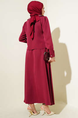 Taşlı Bebe Yaka Etekli İkili Takım Bordo - 500-700 TL Ürünler