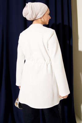 Taşlı Bel Tünelli Scuba Kimono Beyaz - Dış Giyim&Mont