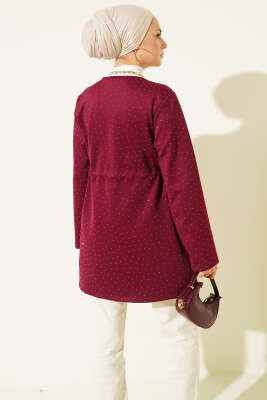 Taşlı Bel Tünelli Scuba Kimono Bordo - Dış Giyim&Mont