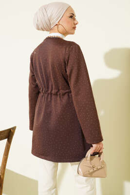 Taşlı Bel Tünelli Scuba Kimono Kahve - Dış Giyim&Mont