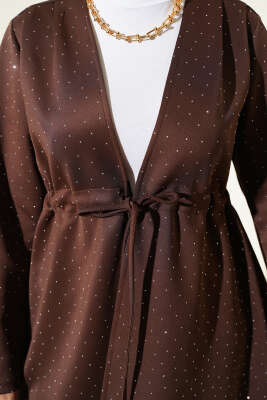 Taşlı Bel Tünelli Scuba Kimono Kahve - Dış Giyim&Mont