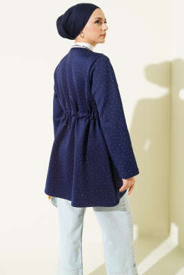 Taşlı Bel Tünelli Scuba Kimono Lacivert - Dış Giyim&Mont