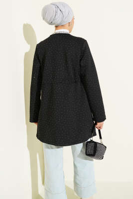 Taşlı Bel Tünelli Scuba Kimono Siyah - Dış Giyim&Mont