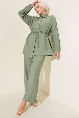 Taşlı Bel Tünelli Tunik İkili Takım Çağla Yeşili - NESSİA