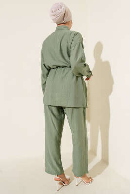 Taşlı Bel Tünelli Tunik İkili Takım Çağla Yeşili - İkili Takım