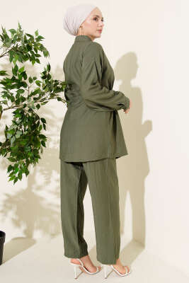 Taşlı Bel Tünelli Tunik İkili Takım Haki - İkili Takım
