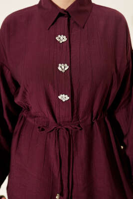 Taşlı Bel Tünelli Tunik İkili Takım Mürdüm - İkili Takım