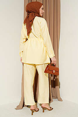 Taşlı Bel Tünelli Tunik İkili Takım Sarı - İkili Takım