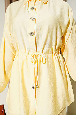 Taşlı Bel Tünelli Tunik İkili Takım Sarı - İkili Takım