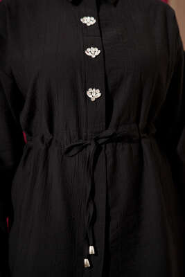 Taşlı Bel Tünelli Tunik İkili Takım Siyah - İkili Takım