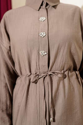 Taşlı Bel Tünelli Tunik İkili Takım Vizon - İkili Takım