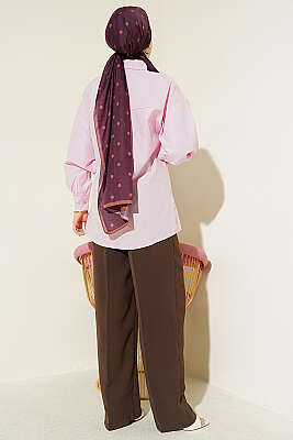 Taşlı Broşlu Gizli Düğmeli Gömlek Pembe - Gömlek