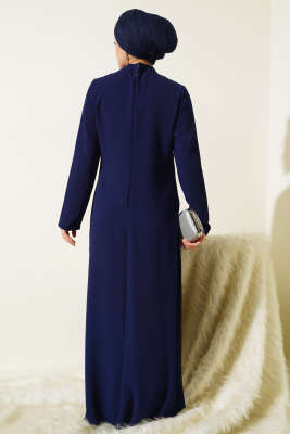 Taşlı Büyük Beden Abiye Elbise Lacivert - Tesettür Elbise