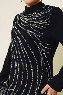 Taşlı Büyük Beden Abiye Elbise Siyah - Tesettür Elbise