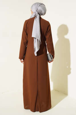 Taşlı Büyük Beden Abiye Elbise Taba - Tesettür Elbise