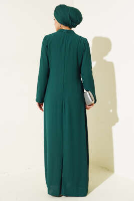 Taşlı Büyük Beden Abiye Elbise Zümrüt - Tesettür Elbise