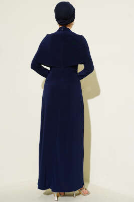 Taşlı Çapraz Yakalı Sandy Abiye Elbise Lacivert - Elbise