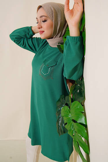 Taşlı Cep Kapaklı Tunik Benetton - Tunik
