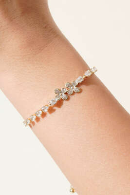 Taşlı Çiçek Figürlü Bileklik Gold - KONYALI BİJUTERİ