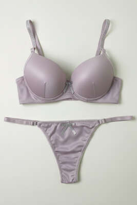 Taşlı Deri Garnili Sütyen Takımı Pudra - LOVE SECRET