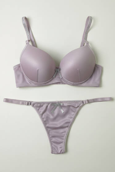 Taşlı Deri Garnili Sütyen Takımı Pudra - Desteksiz Sütyen Takım