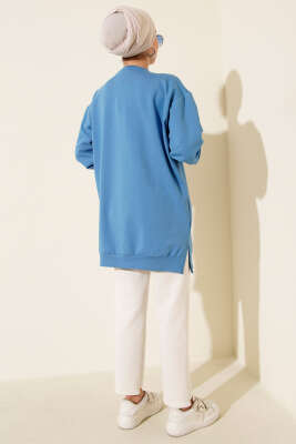 Taşlı Dikiş Detaylı Tunik Mavi - Tunik