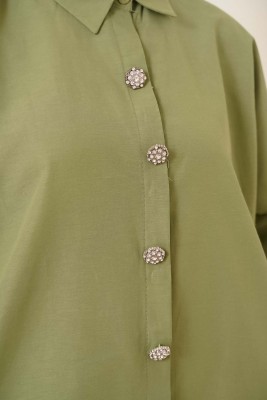 Taşlı Düğme Detaylı Tunik Çağla Yeşili - Thumbnail