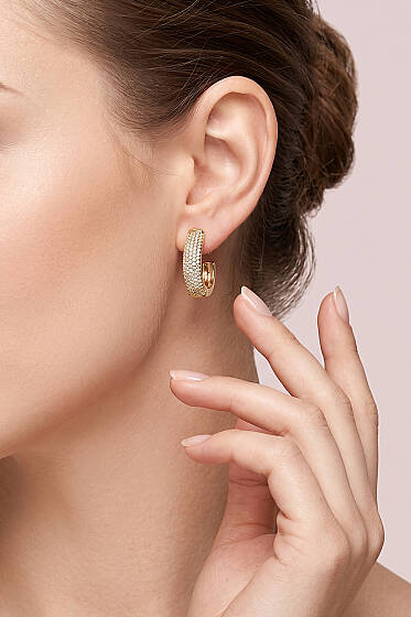 Taşlı Elips Küpe Gold - Küpe