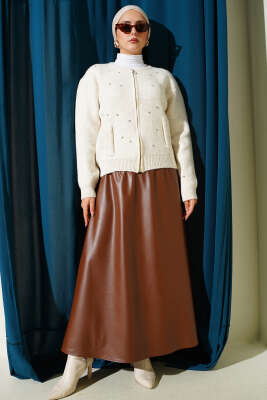 Taşlı Fermuarlı Kısa Triko Hırka Taş - Hırka