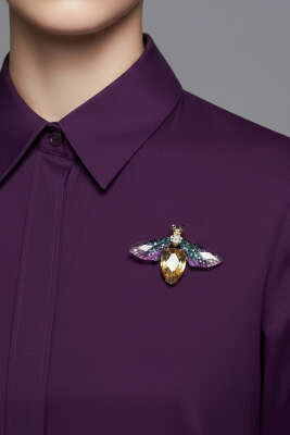 Taşlı Figürlü Broş Mor - KONYALI BİJUTERİ