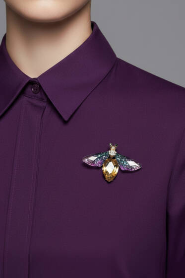 Taşlı Figürlü Broş Mor - Broş