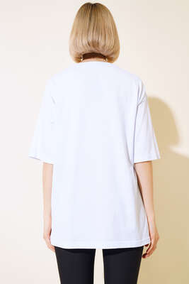 Taşlı Fil Baskılı T-shirt Beyaz - Kadın Giyim Modelleri