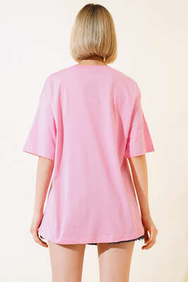 Taşlı Fil Baskılı T-shirt Pembe - Kadın Giyim Modelleri