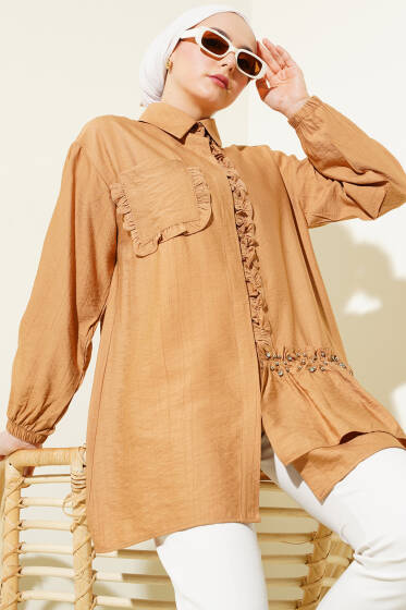 Taşlı Fırfırlı Gömlek Camel - Gömlek