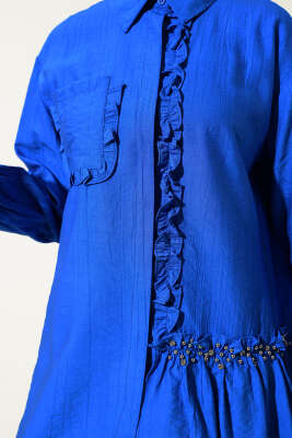 Taşlı Fırfırlı Gömlek Saks - 500-700 TL Ürünler