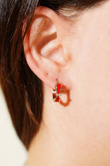 Taşlı Fiyonk Küpe Bordo - Küpe