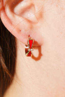 Taşlı Fiyonk Küpe Bordo - Küpe