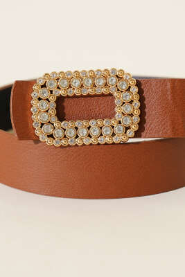 Taşlı Gold Tokalı Kemer Taba - Yılın Fırsatı