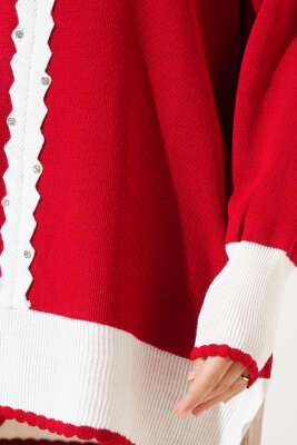 Taşlı Gömlek Yaka Triko İkili Takım Kırmızı - İkili Takım