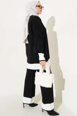 Taşlı Gömlek Yaka Triko İkili Takım Siyah - İkili Takım