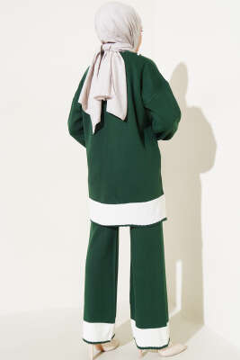 Taşlı Gömlek Yaka Triko İkili Takım Zümrüt - İkili Takım