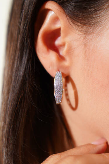 Taşlı Halka Küpe Gold - Küpe