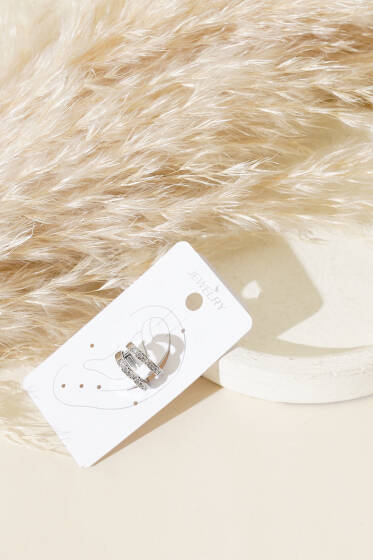 Taşlı Kalp Kıkırdak Küpe Gümüş - Küpe